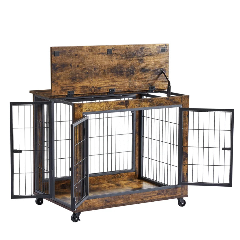 The Rustic Brown Dog Crate On Wheels