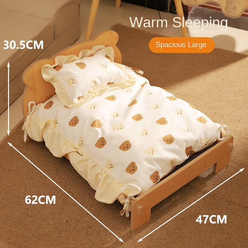 Wooden Cat Bed with Cozy Removable Cushion