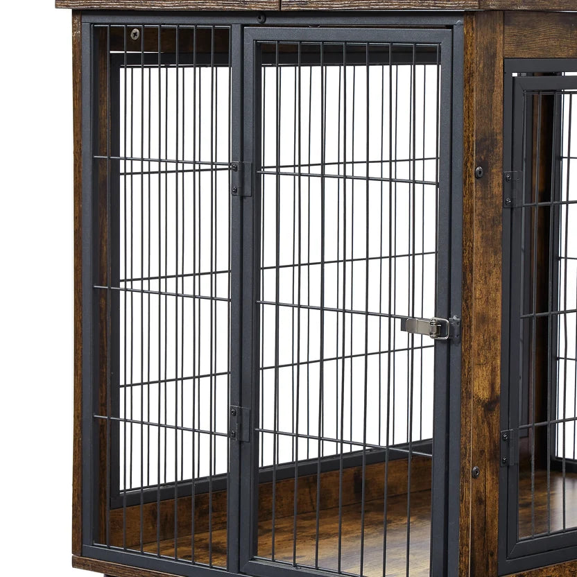 The Rustic Brown Dog Crate On Wheels