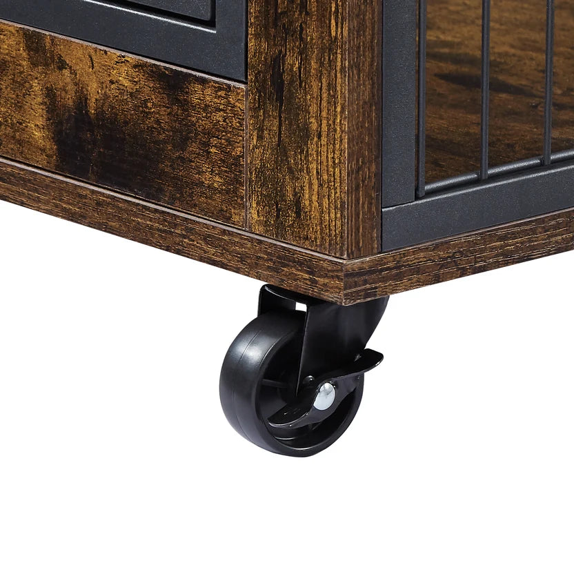 The Rustic Brown Dog Crate On Wheels