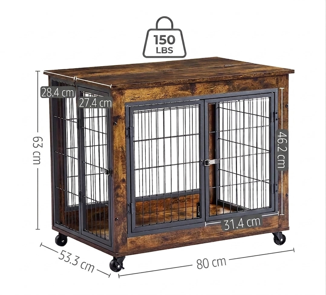 The Rustic Brown Dog Crate On Wheels